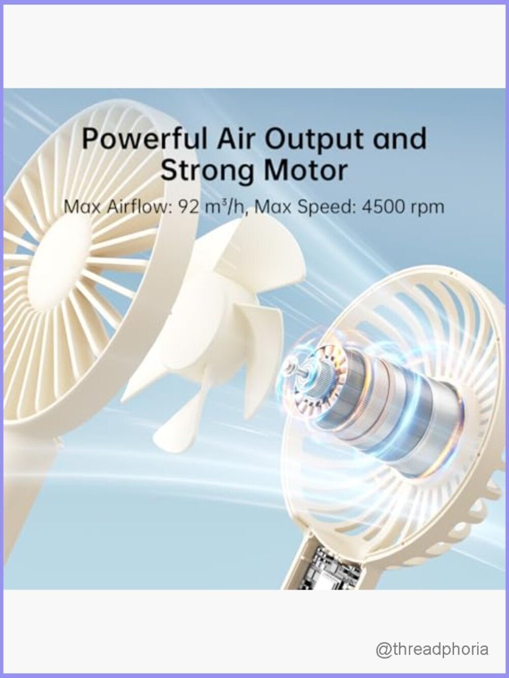 Handheld Portable Mini Fan, 4500mAh Battery, 3 Speeds, USB Rechargeable, Travel - Picture 3 of 6